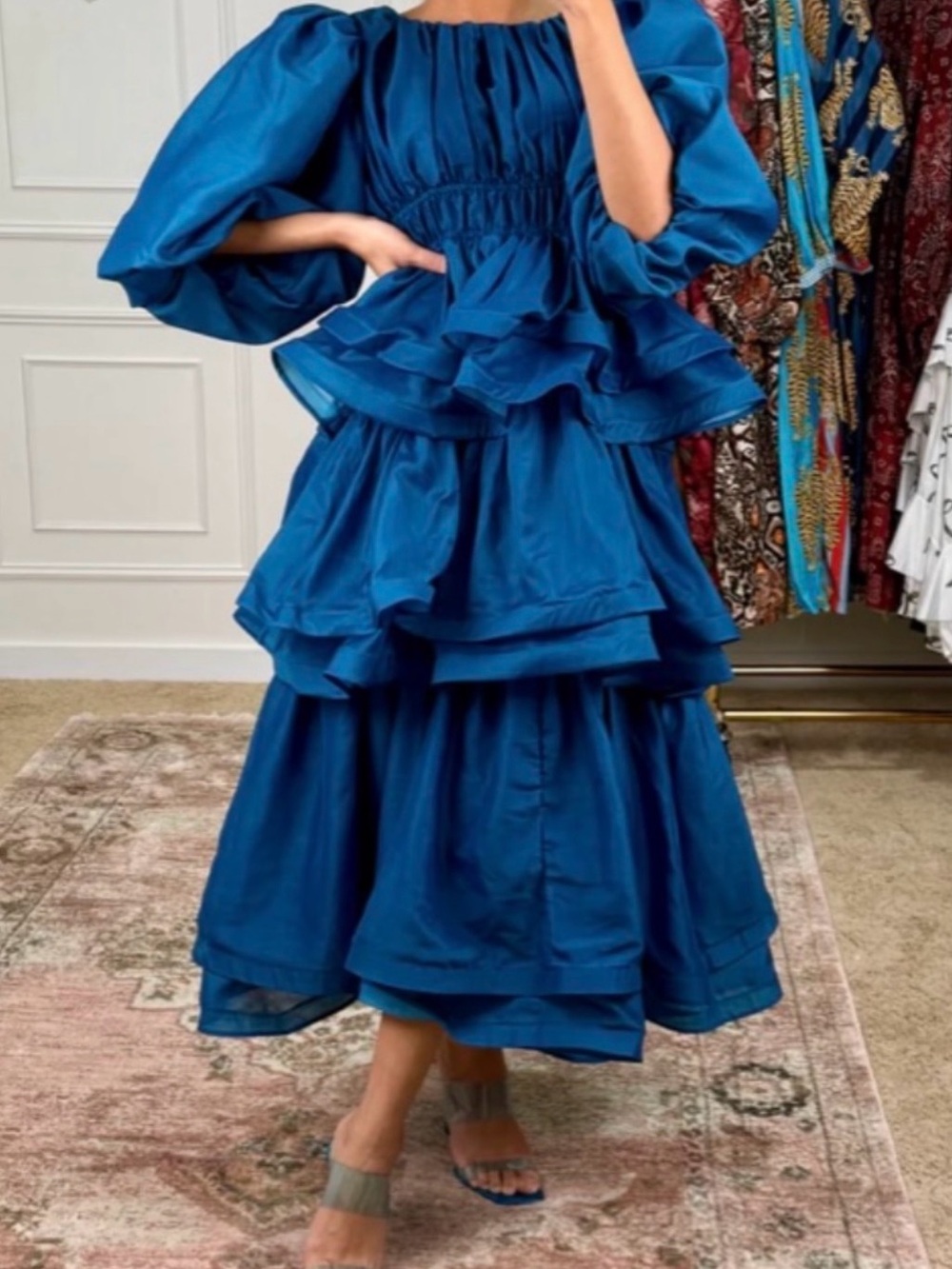 Blue Tiered Ruffle Midi Dress